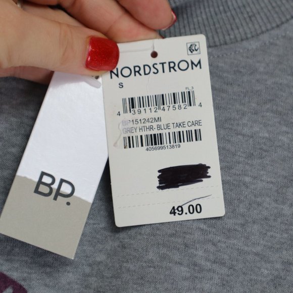 NWT BP Women SZ XS Mock Neck Graphic Print Sweatshirt Take Care of Yourself Gray - Picture 6 of 7
